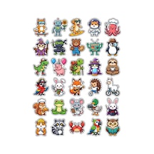 Sevimli Karakterler Pop Sticker Seti 150 Adet - 5'li Mega Paket - Laptop Defter Ajanda Etiketi Çok Renkli