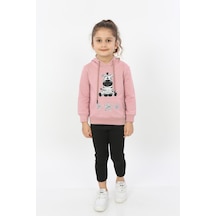 Toontoy Kız Çocuk Yıldızlı Zebra Baskılı Kapüşonlu Sweatshirt Koyu Pudra