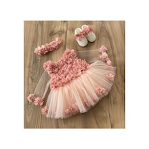 Hayy Baby Kıds Wear Pudra Şifon Çiçekli Tütü Elbise