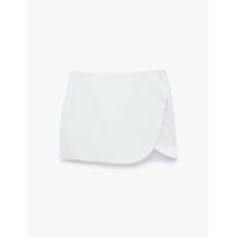 Koton Slim Fit Cepli Kruvaze Süper Mini Şort Etek Beyaz 7wak70022pw