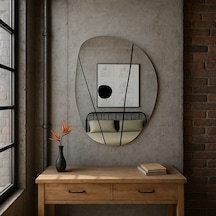 70x93 Cm Modern Organik Formlu Kumlama Dekoratif Ayna Gri