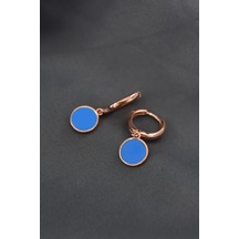 925 Ayar Gümüş Rose Kaplama Mavi Mineli Yuvarlak Halka Küpe UVPTS300451-2