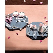 Affinity Sekizgen Gümüş Söz Nişan Tepsisi Ve Damat Kahve Fincan Tepsisi Pembe Pembe