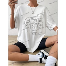 Startmore Unisex Bay Yaz Beyaz Y2k Soyut Şekil Grafik Damla Omuz Tee Grafik Gömlek Kod-1360 Beyaz