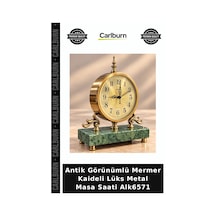 Antik Görünümlü Mermer Kaideli Lüks Metal Masa Saati Alk6571 Retro Saat Ofis Çok Renkli