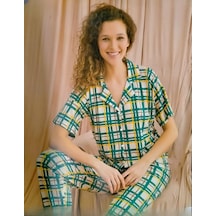 Pijamoni Kadın Viskon Boydan Düğmeli Kısa Kol İnce Pijama Takımı 7510/12 - 1 Adet 001