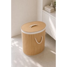 Bambu Oval Kirli Çamaşır Sepeti Katlanabilir Bambu Kirli Çamaşır Oyuncak Çok Amaçlı Sepet Açık Kahverengi