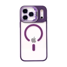 Joko Apple iPhone Uyumlu  17 Pro Max Uyumlu Remim Lensli Magsafe Standlı Kapak - Derin Mor