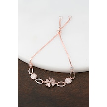 Yonca Motifli Zirkon Taşlı Rose Gümüş Bayan Bileklik -7639 Gümüş