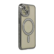 Muratech Newface Apple iPhone Uyumlu  15 Kılıf Joke Simli Magneticsafe Kılıf - Gri