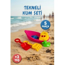 5 Parça Eğlenceli Havuz Ve Plaj Oyuncağı - Kürek Tırmık Ve Kum Kalıplı Tekneli Kum Seti