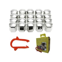 M17 Bijon Kapağı Seti Kısa 17x26mm Krom Universal 13160976 6006065 1z0601173 20 Adet + Sökme Aparatı