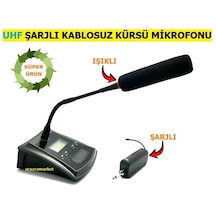 Uhf Telsiz Kablosuz Kürsü Mikrofonu Şarjlı - Işıklı - Yüksek Ses
