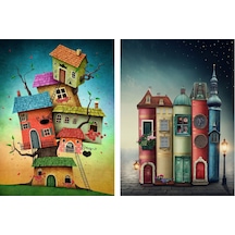 Nova Puzzle 2x1000 Parçalık Fantastik Evler Ve Kitap Sokağı Puzzle Seti