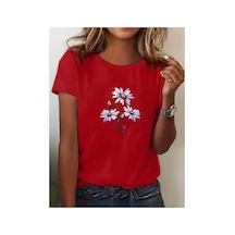 Medinenur Papatya Desenli Basic T-shirt Kırmızı