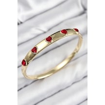 Mey İthalat Pirinç Zirkon Taşlı Kırmızı Kalp Model Gold Renk Kadın Kelepçe Çok Renkli