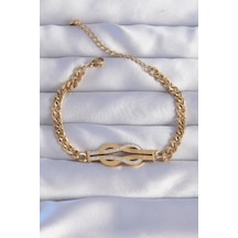 Zarif Kadın İçin Golden Çelik Zirkonlu Kemer Tokası Zincir Bileklik Gri