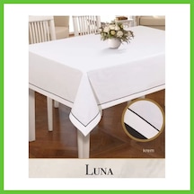 Bezos Luna Model Krem 160x220 Cm Keten Masa Örtüsü Şık Yemek Masası Dekorasyonu Dmc