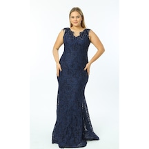 Ladies First Büyük Beden 3403 Lacivert Uzun Abiye Elbise