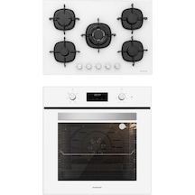 Silverline BO6502W02 - CS5365W01 Beyaz Cam Ankastre Set
