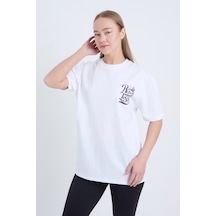 Kadın Oversize Baskılı T-shirt Beyaz Refuse To Sink Beyaz
