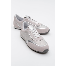 Bonia Beyaz Süet Gümüş Taşlı Hakiki Deri Kadın Spor Ayakkabı Beyaz