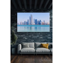 Abu Dabi'nin Sahil Siluetini Skyline Gösteren Bir Manzara Yatay Kanvas Tablo 4593 Çok Renkli