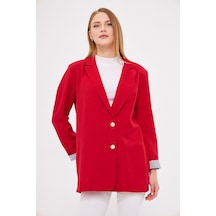 Armonika Kadın Kırmızı Kruvaze Yaka Kolu Katlama Detaylı Oversize Vatkalı Blazer Ceket Arm-25k001015