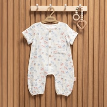Tiffany Baby & Kids Tiffany Baby Müslin Sweet Theme Yarım Kol Kısa Tulum 60091 Ekru