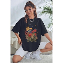 Startmore Unisex Flowers Baskılı Oversize Siyah
