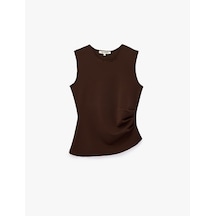 Koton Asimetrik Kesim Slim Fit Bisiklet Yaka Kolsuz Bluz Kahverengi 7wal30035ık Kahve
