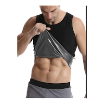 Fitform Giyim Sauna Etkili Termal Atlet - Özel Polymer Kumaş Terleten Sıkılaştırıcı Atlet Korse Siyah - Gri