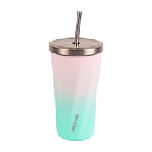Paslanmaz Çelik Renk Geçişli Pipetli Mug Termos 500 Ml No:79 Çok Renkli