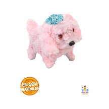 Pembe Sevimli Şapkalı Havlayan Yürüyen Pilli Peluş Oyuncak Köpek Gözleri Işıklı Peluş Hareket Eden K Pembe