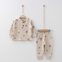 Balon Baskılı 2'li Takım Kahverengi - Krem