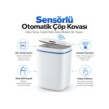 20 Litre Sensörlü Temassız Otomatik Çöp Kovası Beyaz