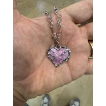 Boncuk Pembe Zincir Üzerine Kalp Pembe Gotik Kadın Kolye Çok REnkli