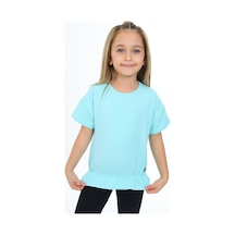 Toontoy Kids Toontoy Kız Çocuk Bisiklet Yaka Kısa Kollu Lastikli Tişört Mint Yeşili