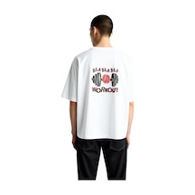 Paybuy Erkek Oversize Tişört %100 Pamuk Crew Neck Kısa Kol Retro Baskı A Beyaz