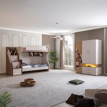 Ranza, Milano Genç Odası Takımı Çift Kişilik Modern Ranza + Üç Kapaklı Modern Dolap Beyaz - Ceviz