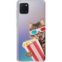 Samsung Galaxy Note 10 Lite İle Uyumlu 1mm Slim Fit Kedi 1 050b Baskılı Şeffaf Kılıf Şeffaf