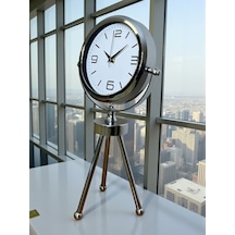 Elegance Krom Tripod Üç Ayaklı Metal Masa Saati Kırmızı - Kahverengi