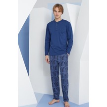 Kly Erkek Uzun Kol Midi Yaka İndigo Pijama Takımı C9t2n5o6 001