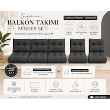 Leke Tutmaz 3-1-1 Balkon Bahçe Minder Seti - Fermuarlı Yıkanabilir İçi Dolu Antrasit