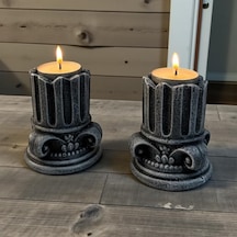 Mireva Yunan Sütunu Taş Mumluk Seti 2'li 9 Cm Tealight Şamdan, Dekoratif Obje Çok Renkli