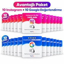 20'li Nfc Kart Avantajlı Paket 10 Instagram Takip + 10 Google Değerlendirme Kartı 9x9 Cm Şeffaf Pleksi