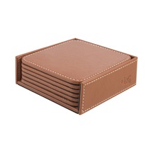 Bardak Altlığı,6 Lı Set,masaüstü Kare Cup Coaster,vegan Suni Deri,11x11 Cm.,taba