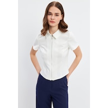 Stella Pulvis Beyaz Fermuarlı Slim Fit Kuplu Bluz Beyaz Stella Pulvis Beyaz Fermuarlı Slim Fit Kuplu Bluz Beyaz