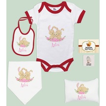 Bk Kids Kişiye Özel İsimli 6 Parça Kırmızı Bebek Body Zıbın Battaniye Ve Yastık Hediye Seti, Yeni Doğan Bebek Giyim Hediyesi-3