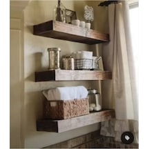 Dekoratif Doğal Ahşap 3'lü Takım 140 X 15 X 4 Cm Gizli Aparatlı Raf Ahşap